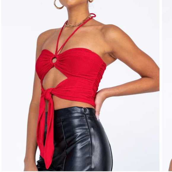 Princess Polly LORIELLA RING DETAIL CROP TOP RED NWT - Picture 4 of 13